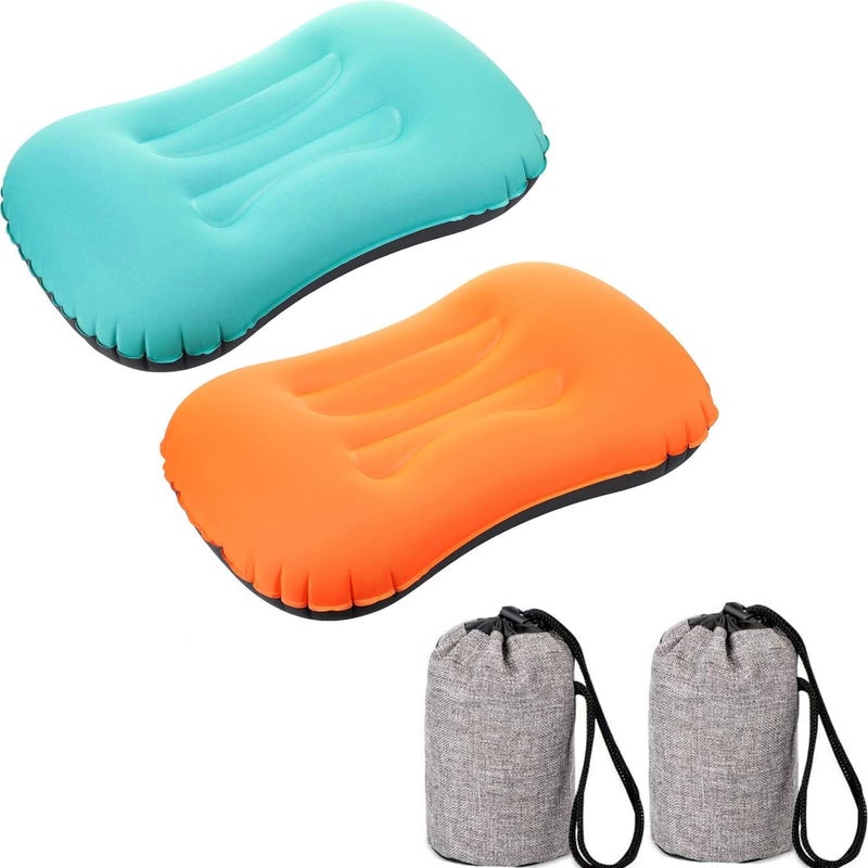 KVNTOOLS Camping Travel Pillow-Compressible,Ultralight Inflatable,Compact, Comfortable, Ergonomic Inflating Pillows for Neck & Lumbar Support While Camp, Hiking, Backpacking (Blue+Orange 2pcs) - Image 1